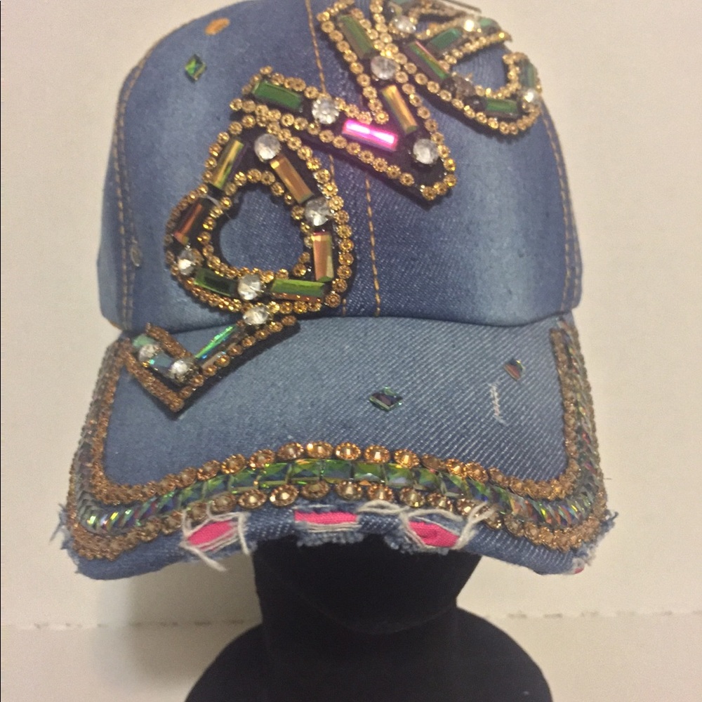 ♥️  Blue Jean Studded Baseball Cap Bling Hat